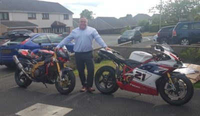 Ian with his Aprilia Tuono and Ducati 1098R