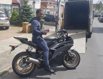 Jonathan taking delivery of his Yamaha R6